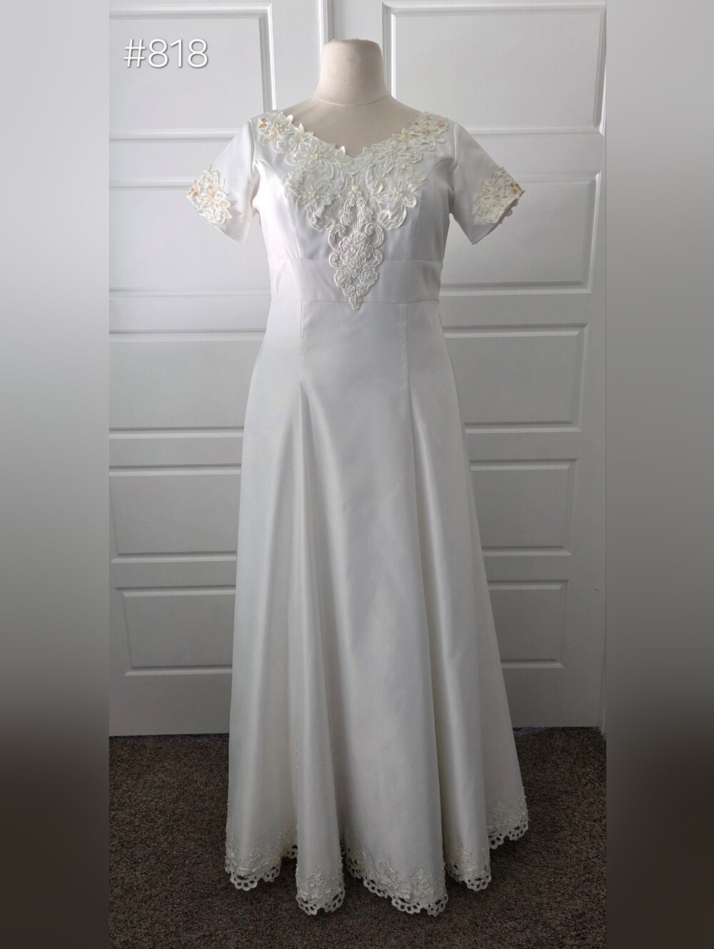 Ivory Satin Short Sleeve Wedding Dress